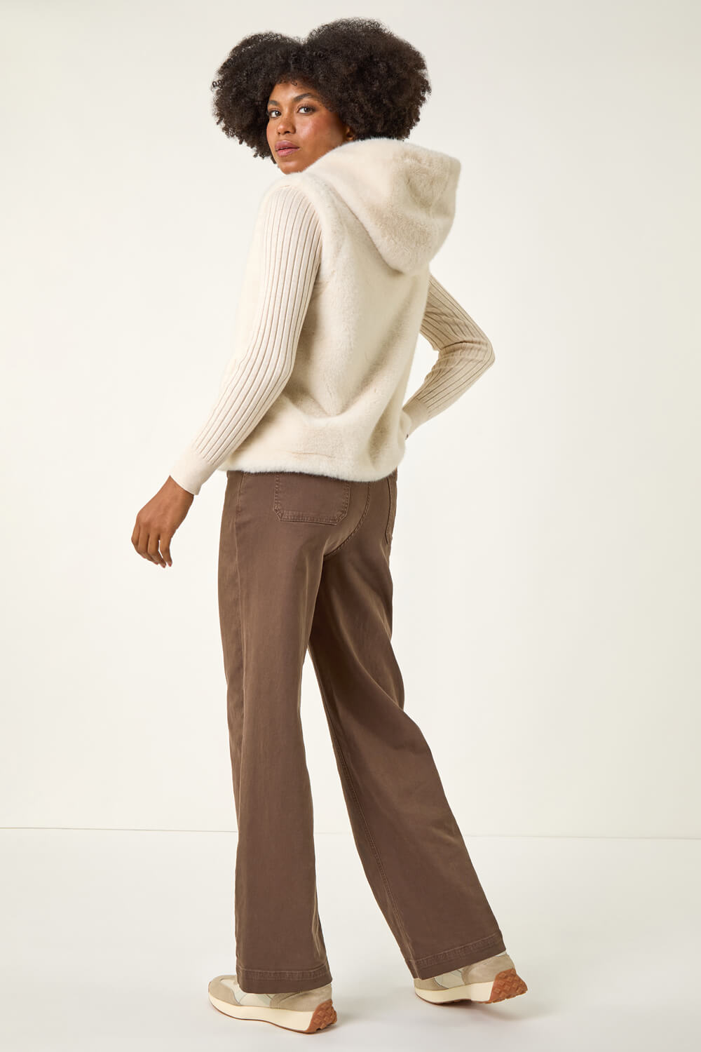 Beige Hooded Faux Fur Gilet, Image 4 of 5