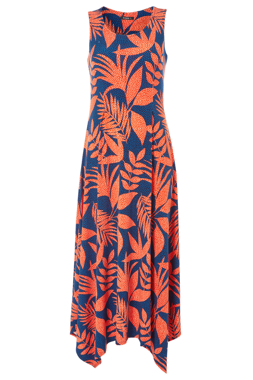 Orange Tropical Hanky Hem Midi Dress, Image 5 of 4