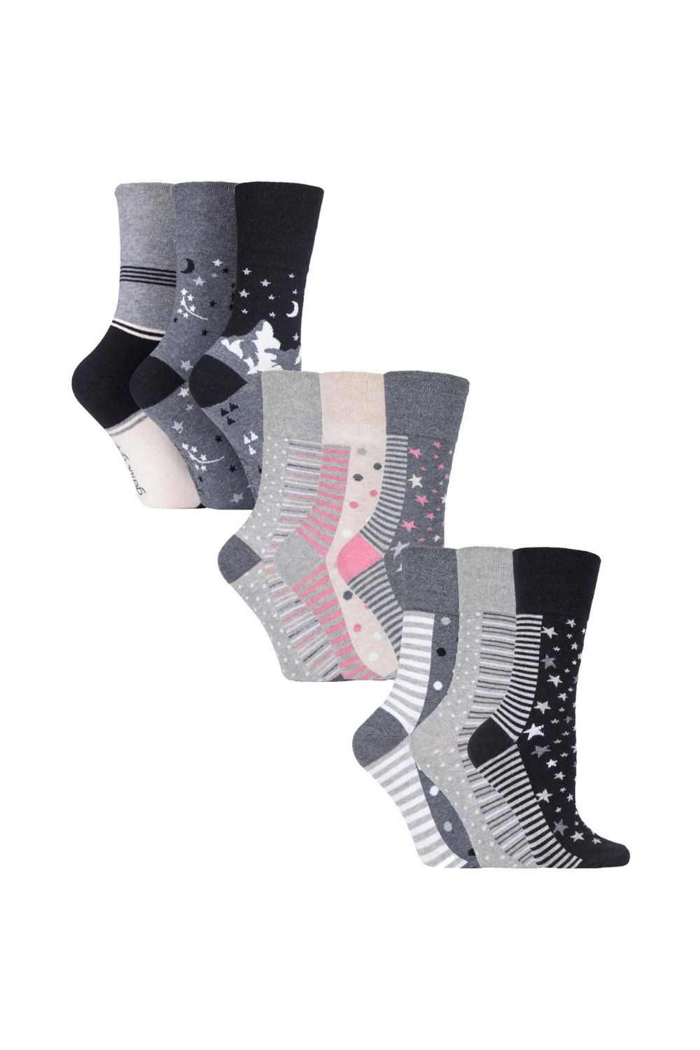 Ash 9 Pairs Cotton Patterned Non Elastic Socks, Image 1 of 5