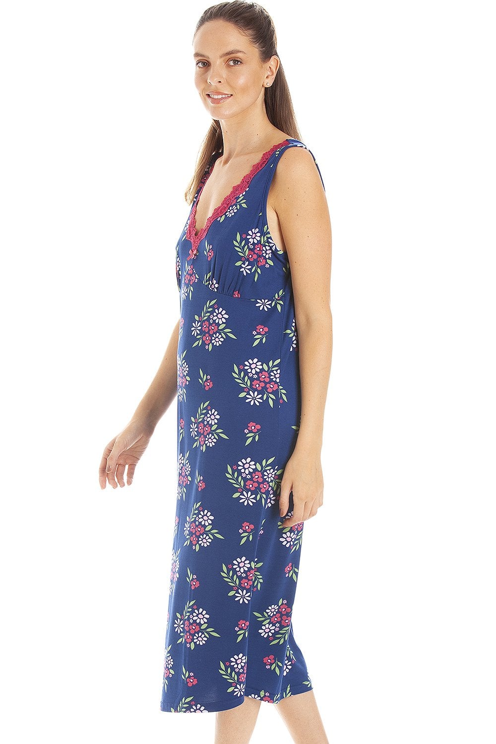 Red Camille Lingerie Red Floral Print Spandex Knee Length Chemise, Image 2 of 5