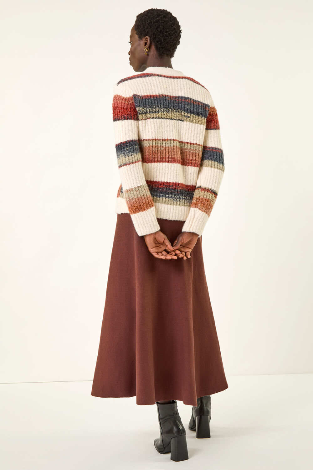 Ivory  Stripe Buttoned Knit Cardigan, Image 5 of 7