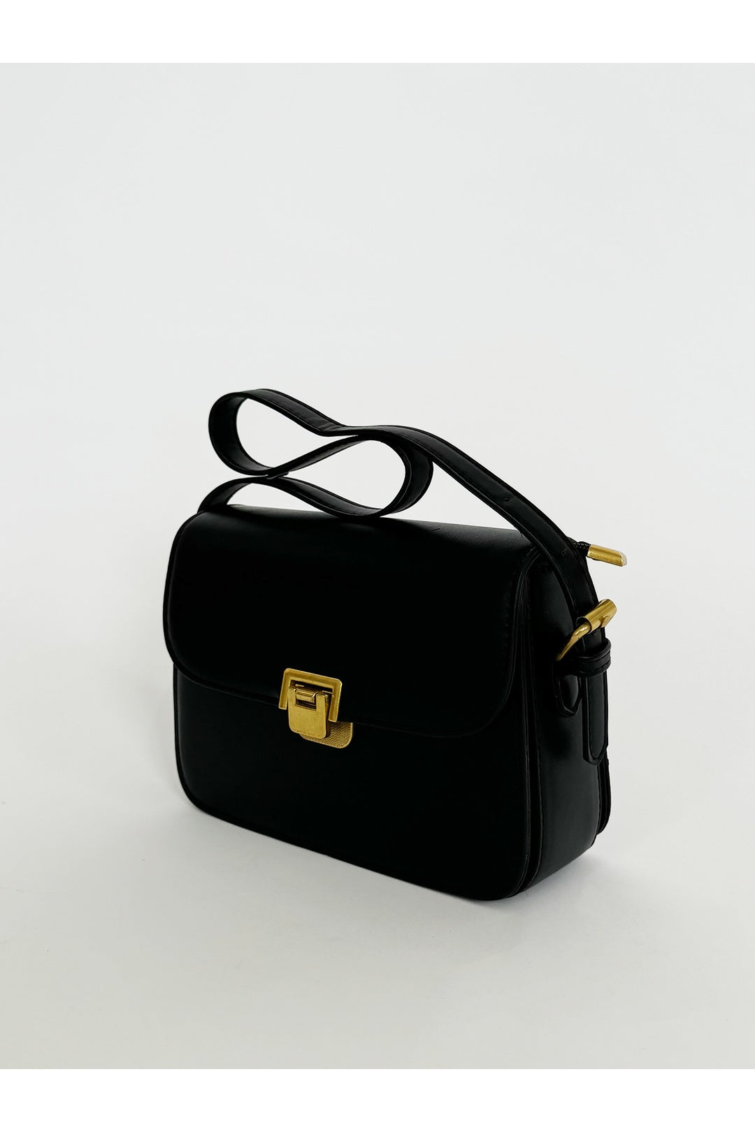Black Black Shoulder Bag with Gold Clasp Fastening, Image 3 of 5