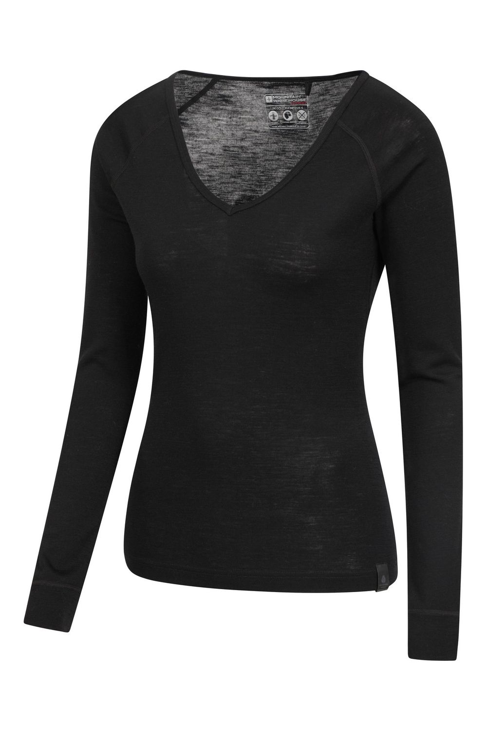 Black Merino Wool V Neck Top, Image 2 of 4