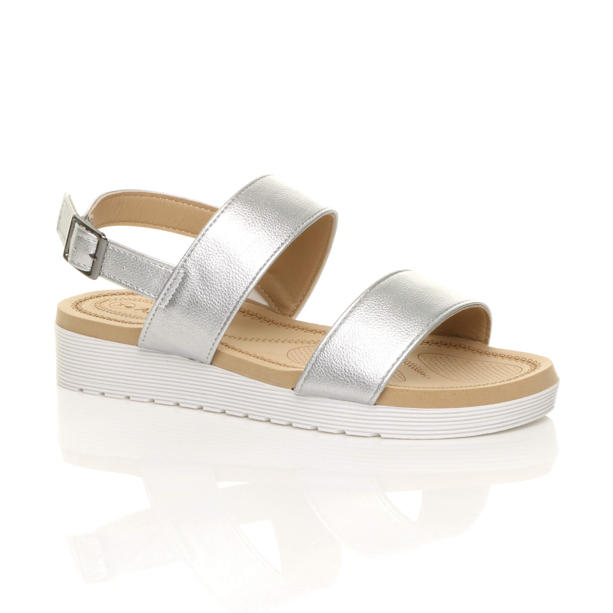 Silver AJVANI Silver Flatform Strappy Sandals, Image 1 of 6