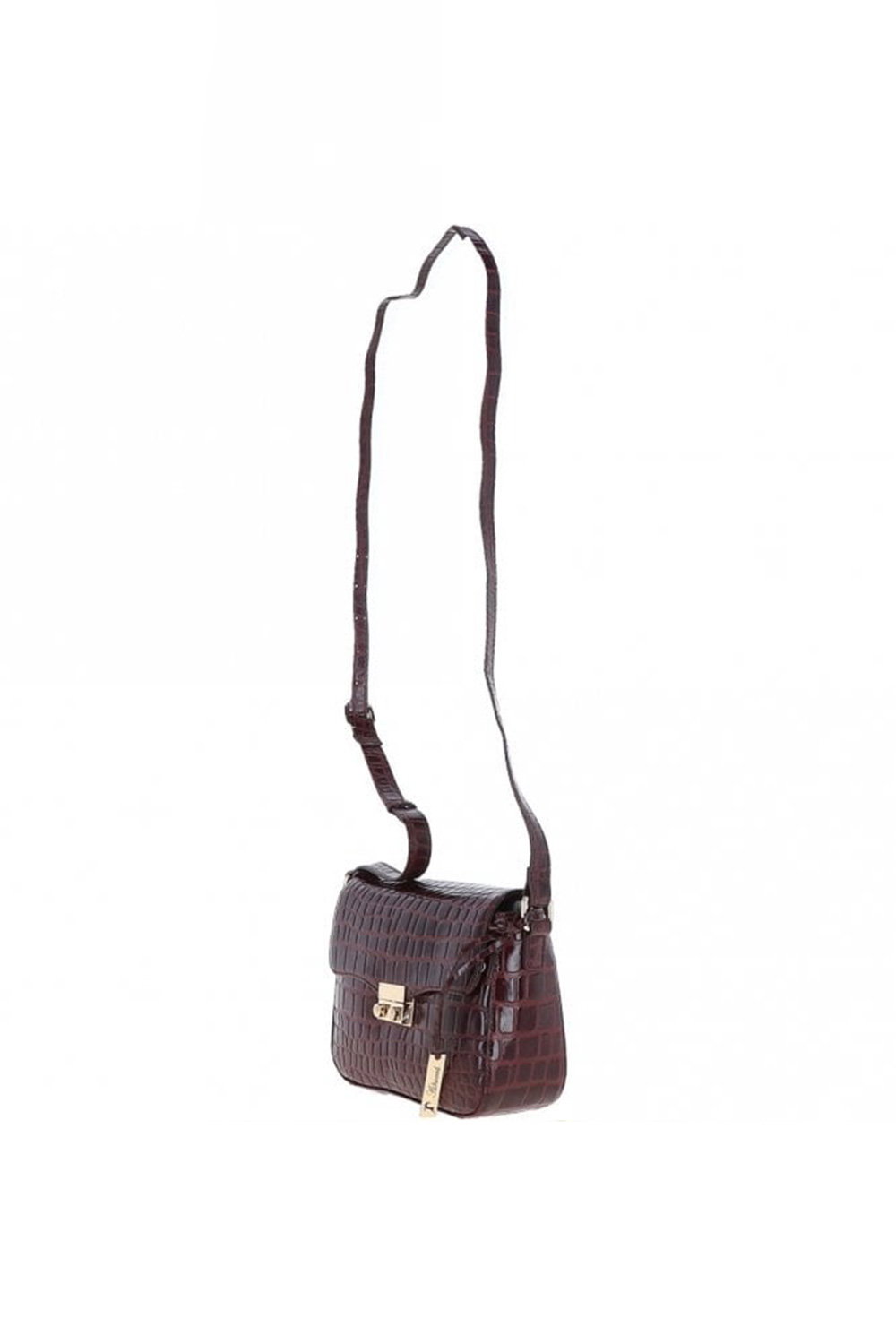 Burgundy 'Elegance' Croc Embossed Leather Cross Body Bag, Image 3 of 5