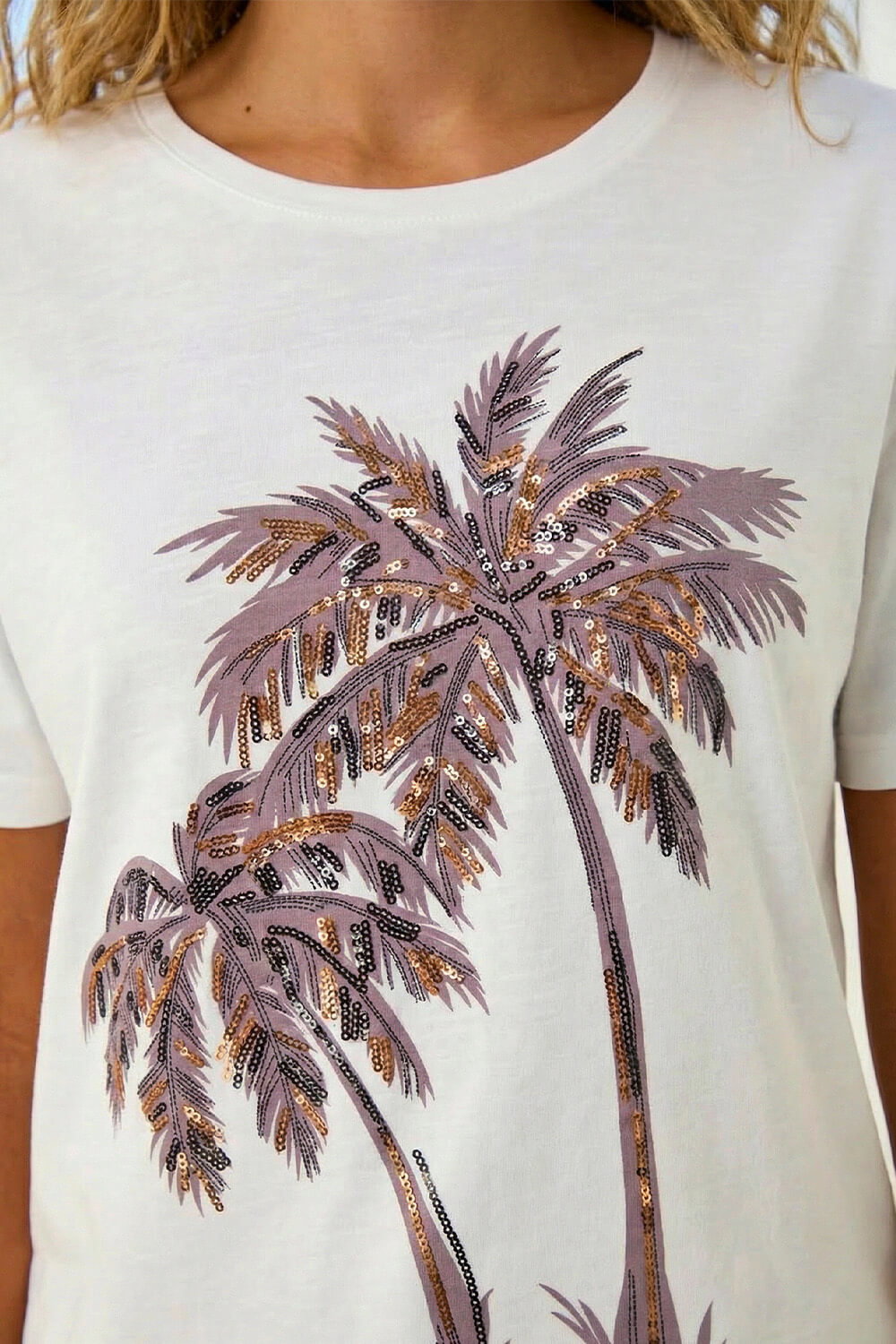 Ivory Palm Print Cotton T-Shirt, Image 5 of 4