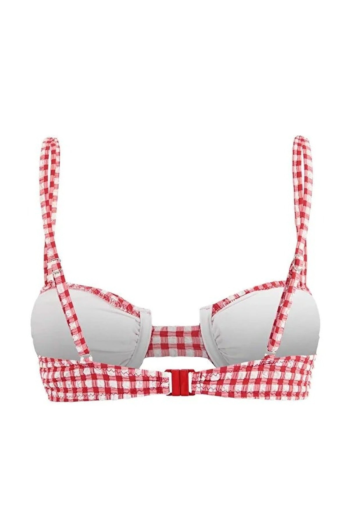 Multi Gingham Textured Padded Balconette Bikini Top with Front Detail, Image 2 of 2