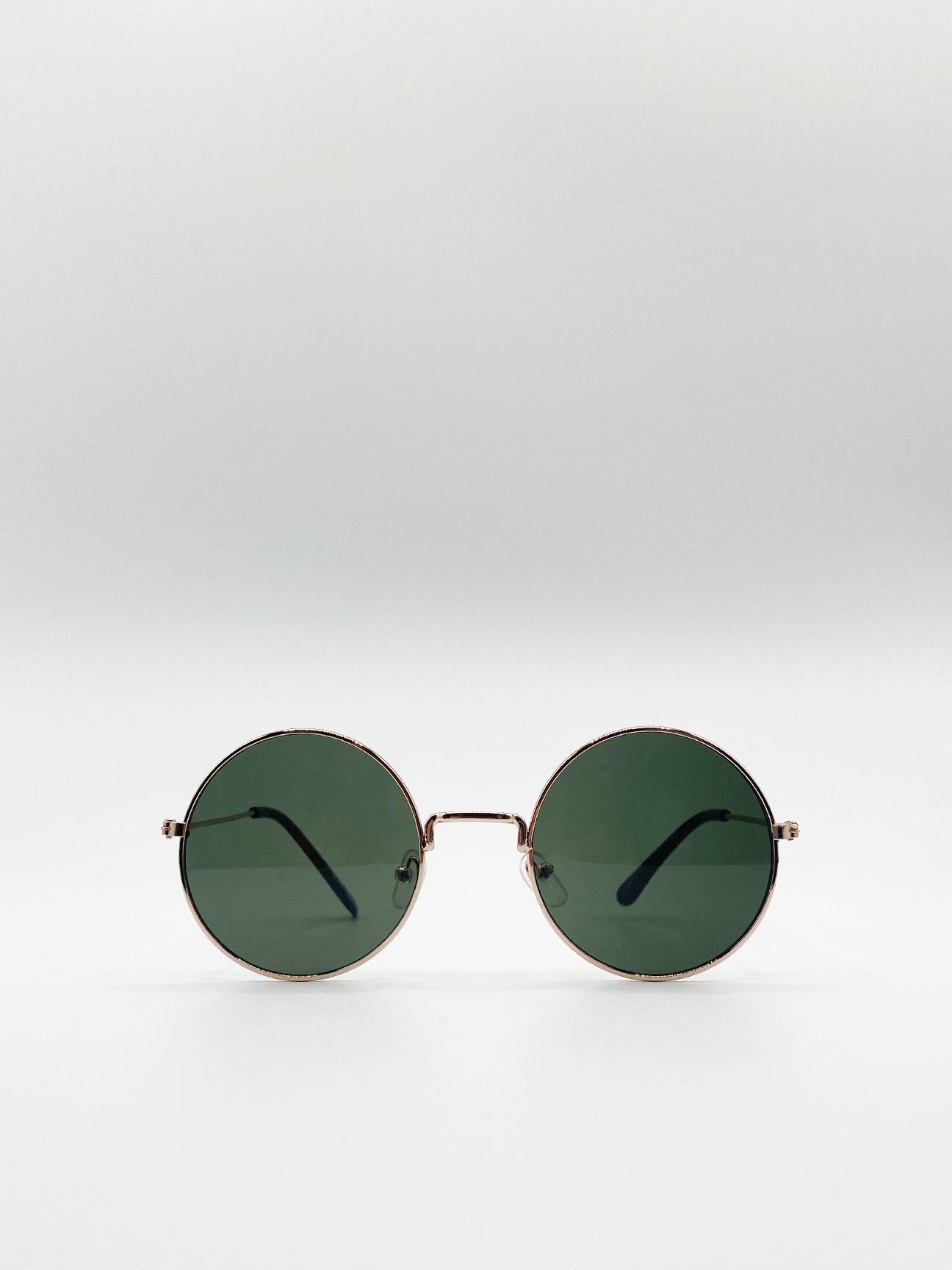 Green Classic Metal Round Sunglasses With Green Tinted Lenses
