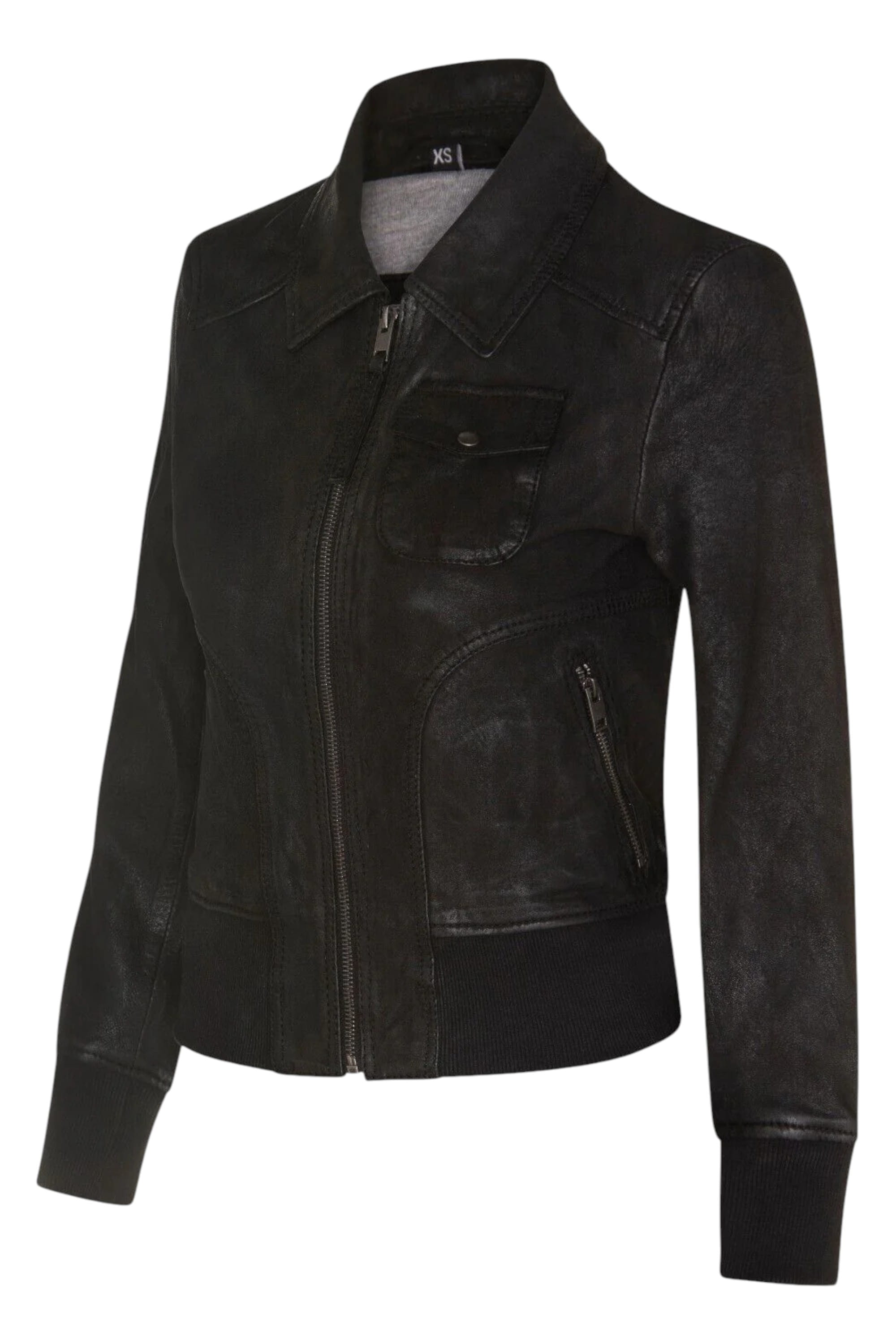 Black Womens Leather MA-1 Varsity Jacket - Ann, Image 3 of 5