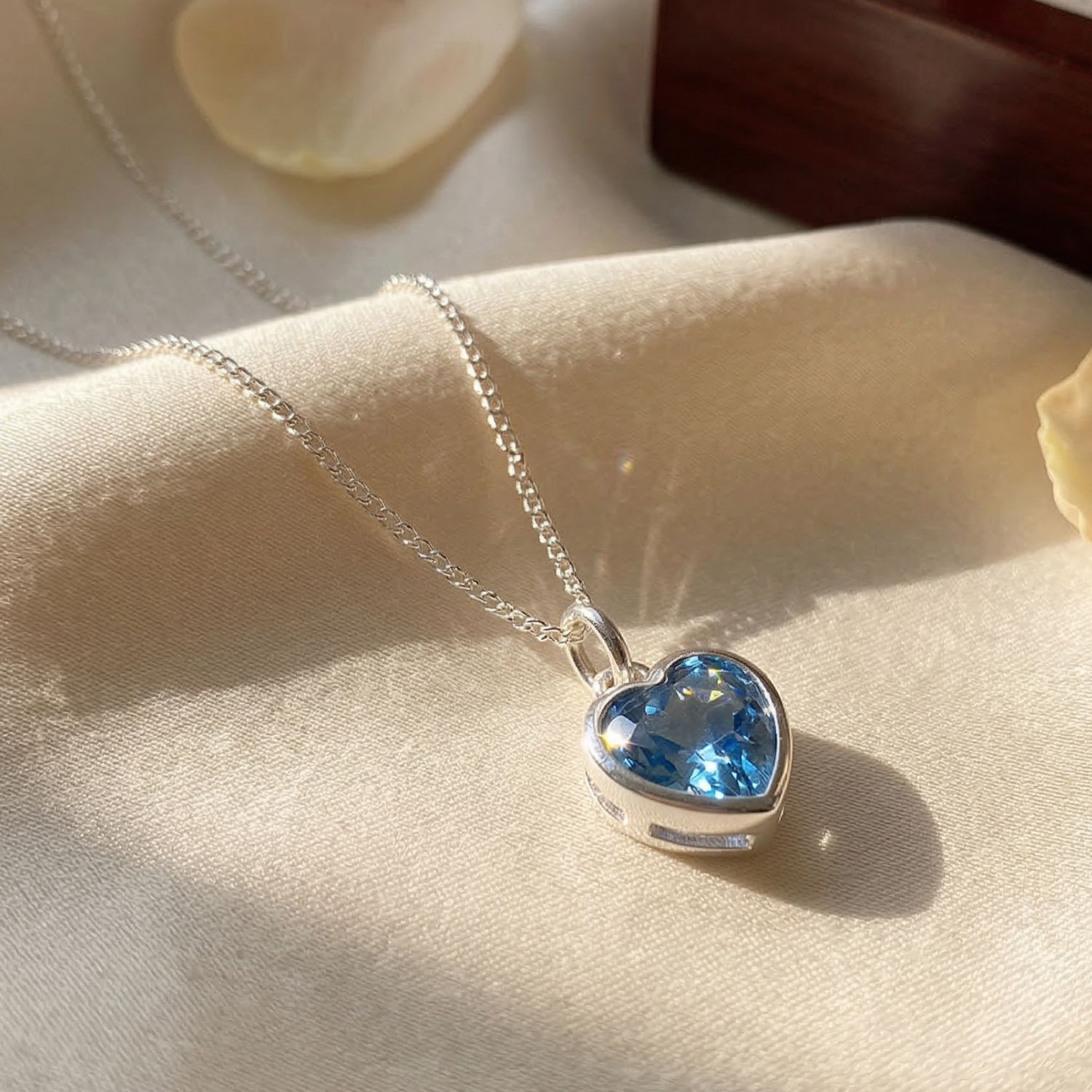 Blue Mini Heart Blue Topaz December Birthstone Necklace