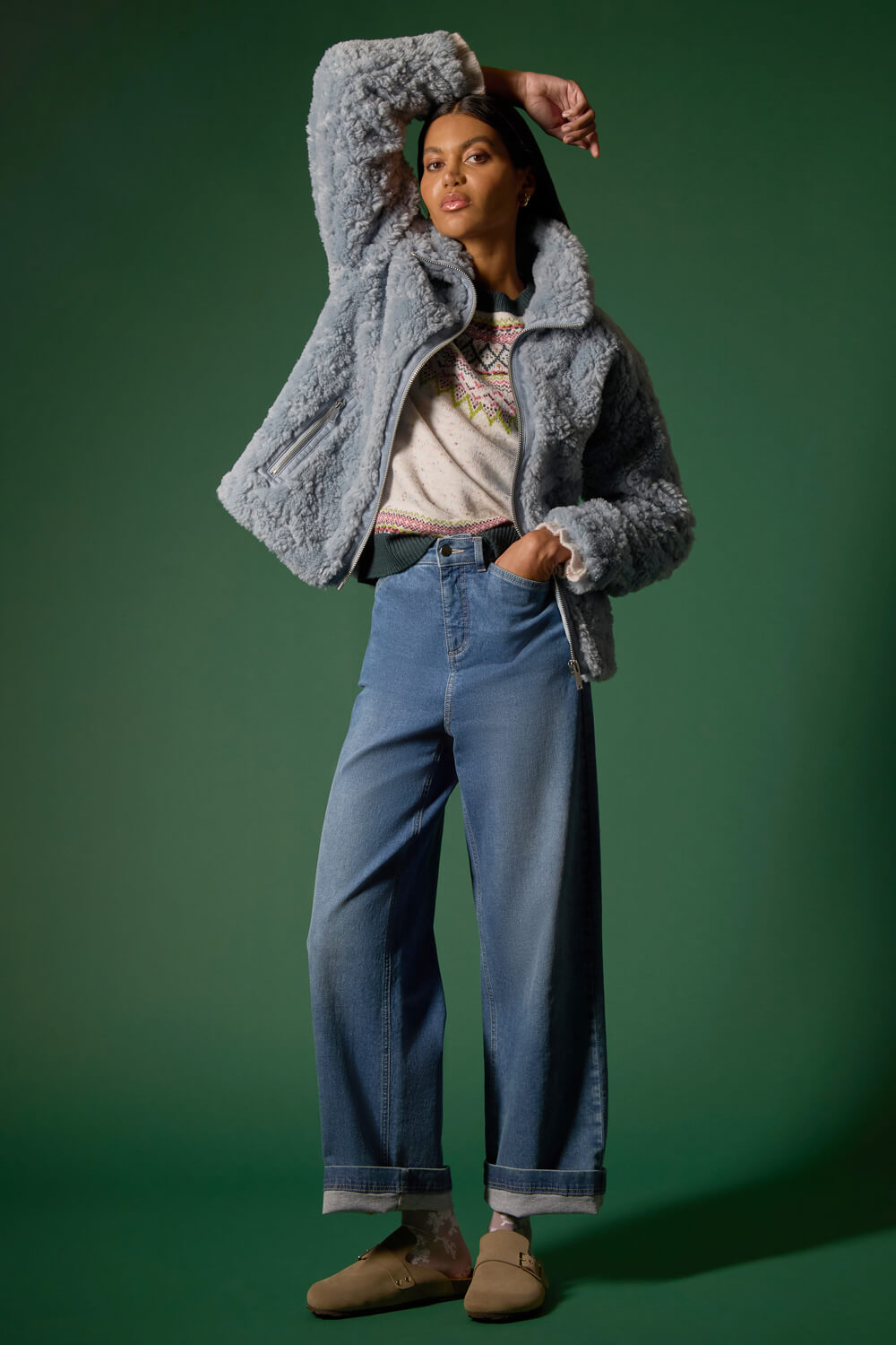 Light Blue Teddy Borg Jacket, Image 1 of 6
