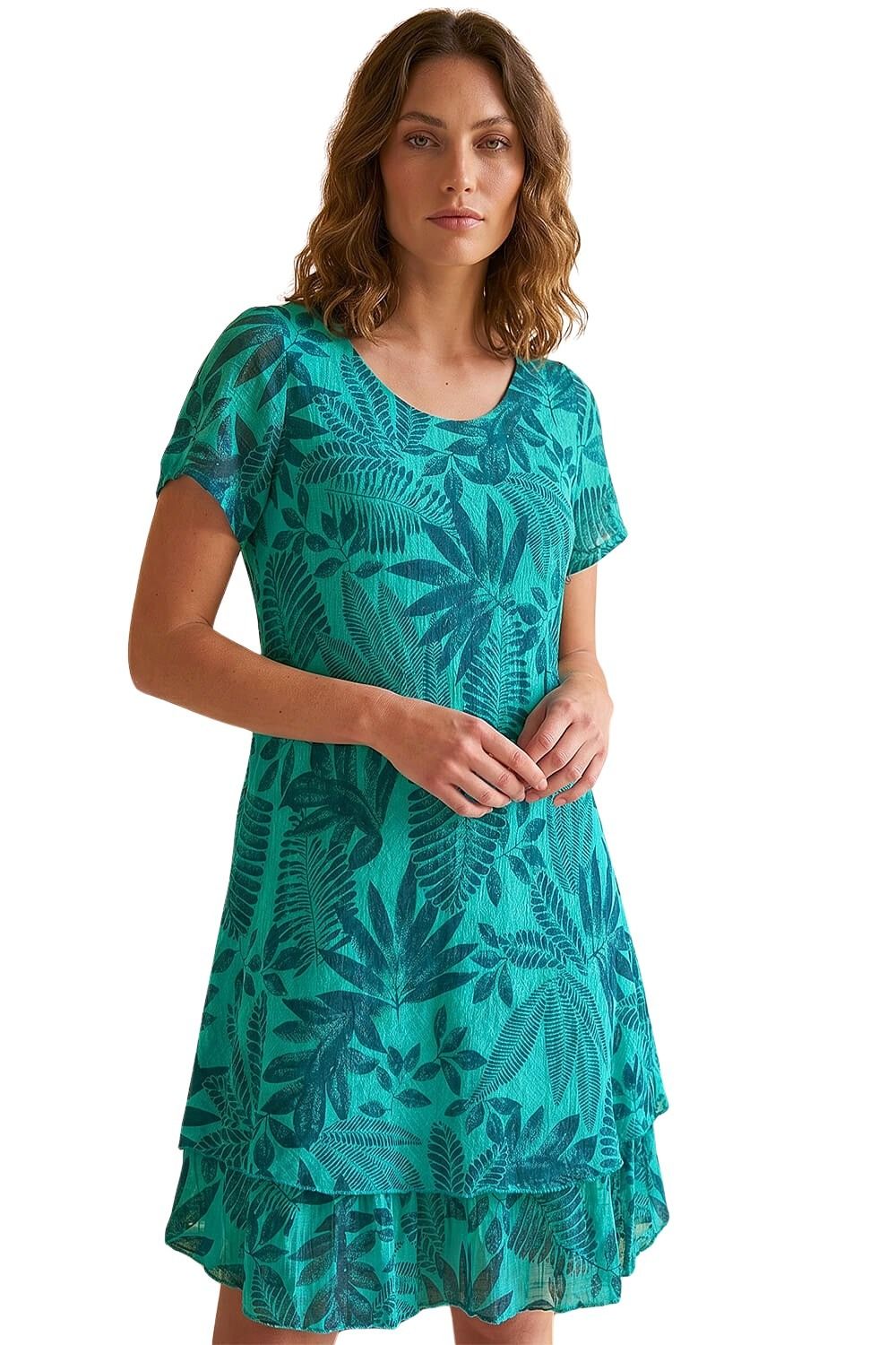 Turquoise Petite Floral Layer Hem Mini Dress | Roman UK