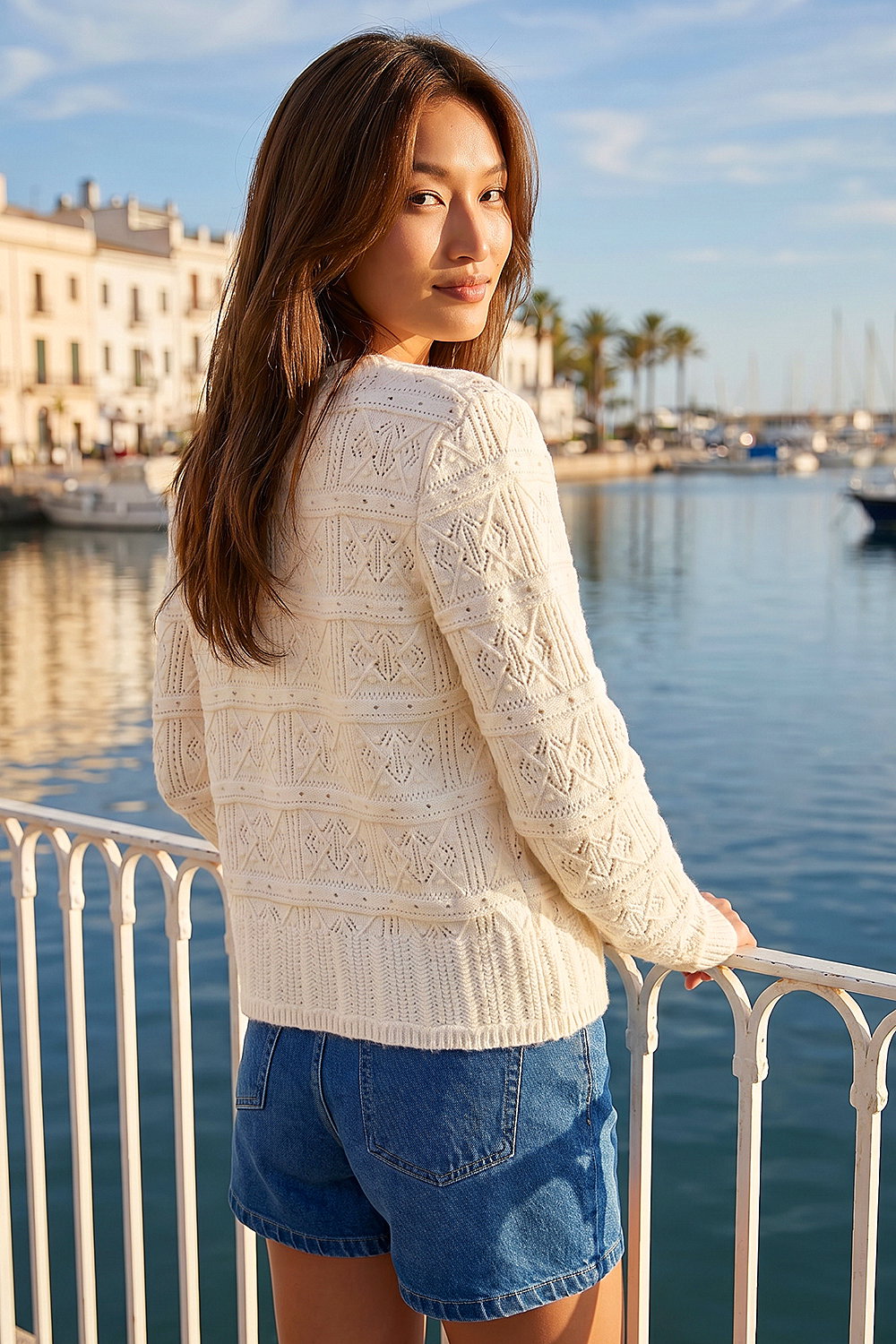 Ivory  Pointelle Knit Cardigan, Image 3 of 4