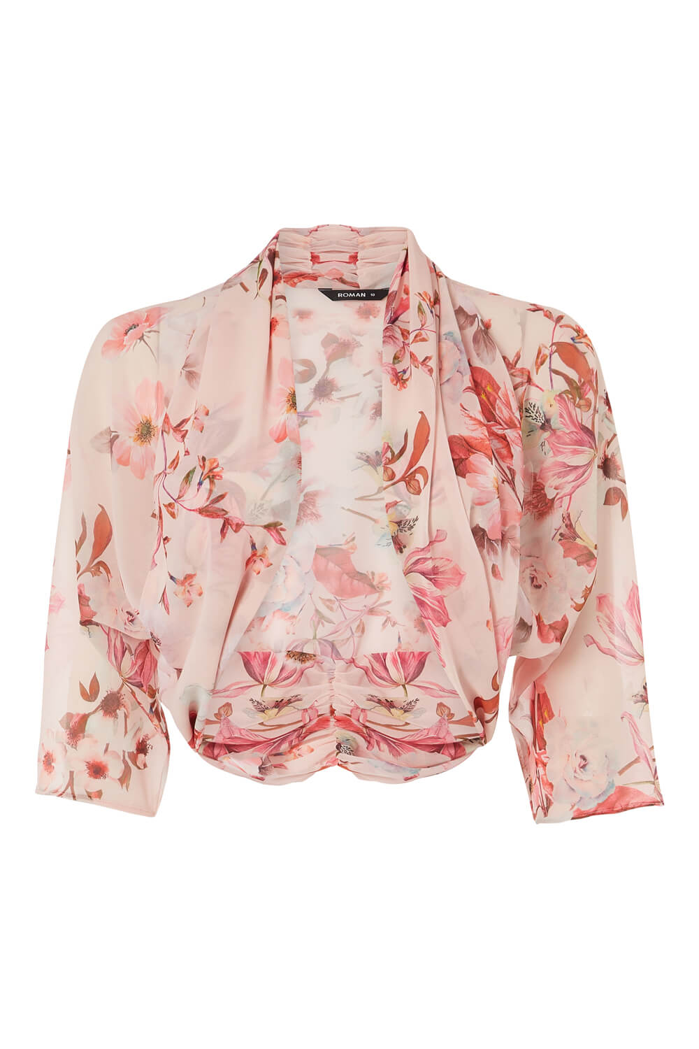 Light Pink Floral Print Chiffon Bolero, Image 5 of 4