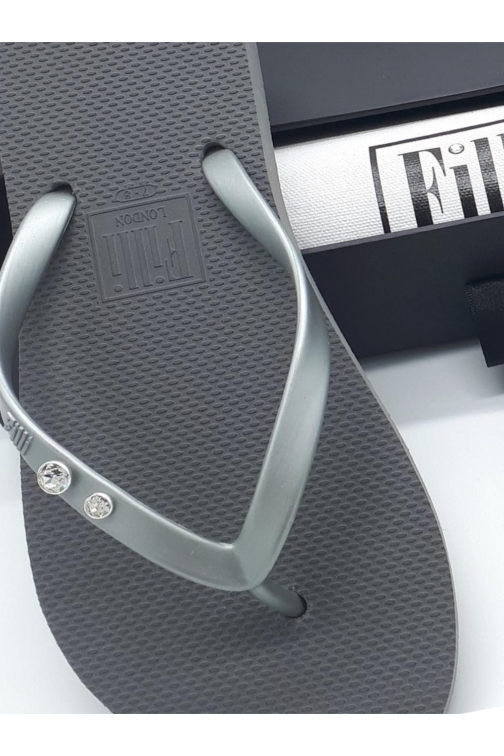 Silver Filli London Silver Crystal Diamond Luxury Flip Flops, Image 2 of 3