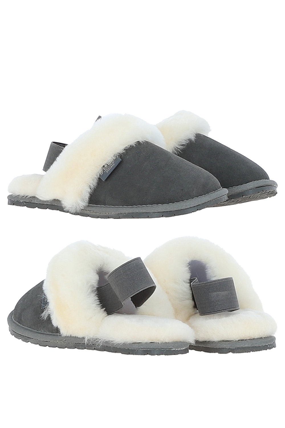 Grey Fenland England Grey Real Sheepskin Slippers with Heel Strap, Image 2 of 3