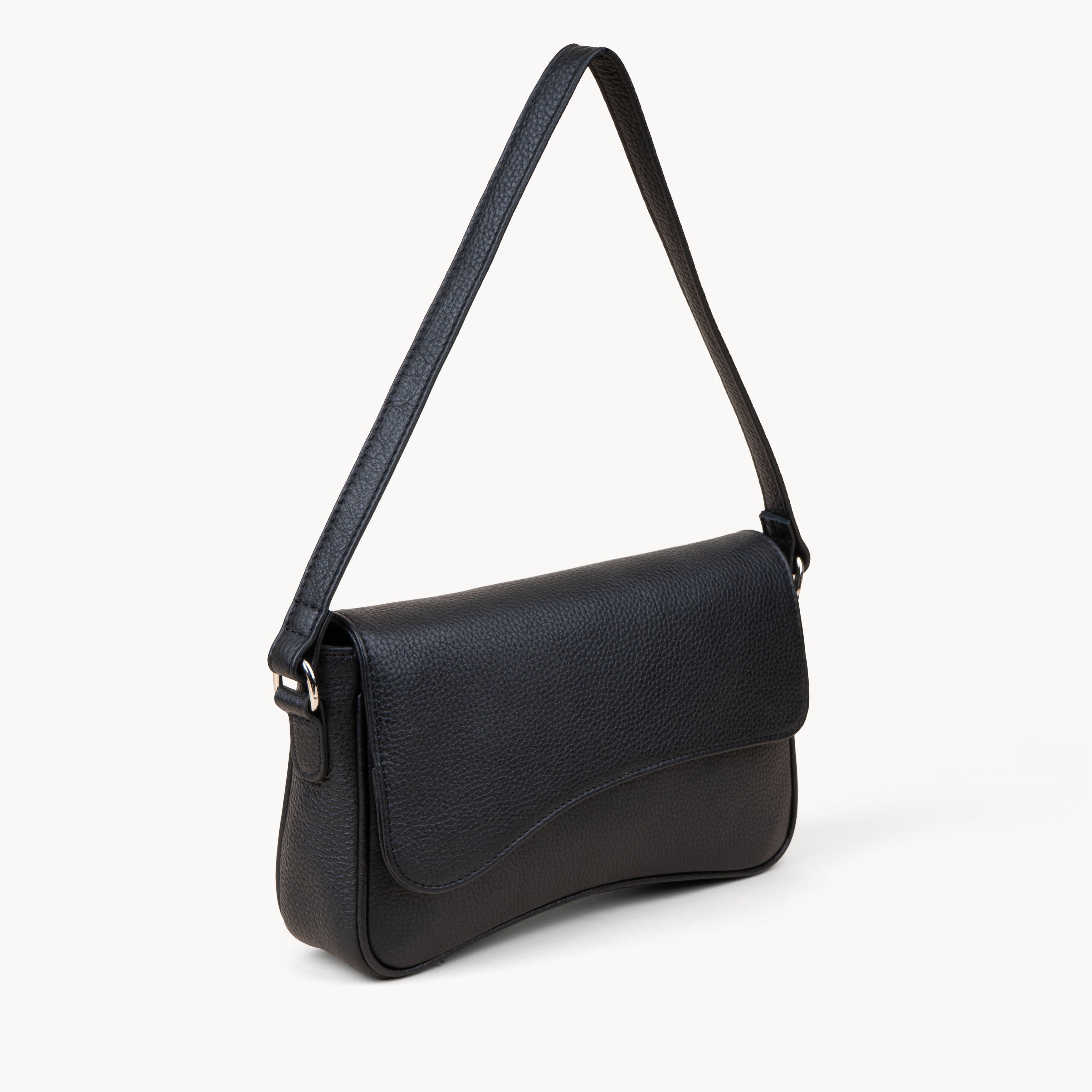Black Assots London Black 'BEVERLY' Pebble Grain Real Leather Shoulder Bag, Image 2 of 4