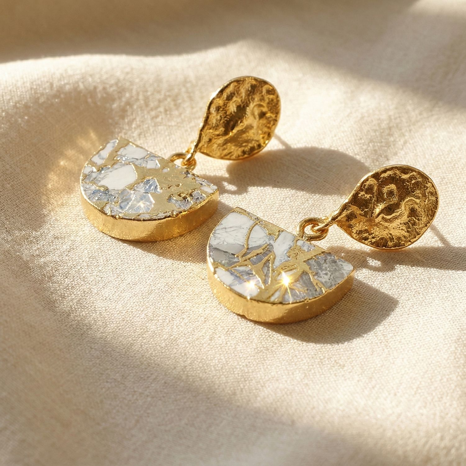 Metallic Herkimer Diamond April Birthstone Statement Earrings