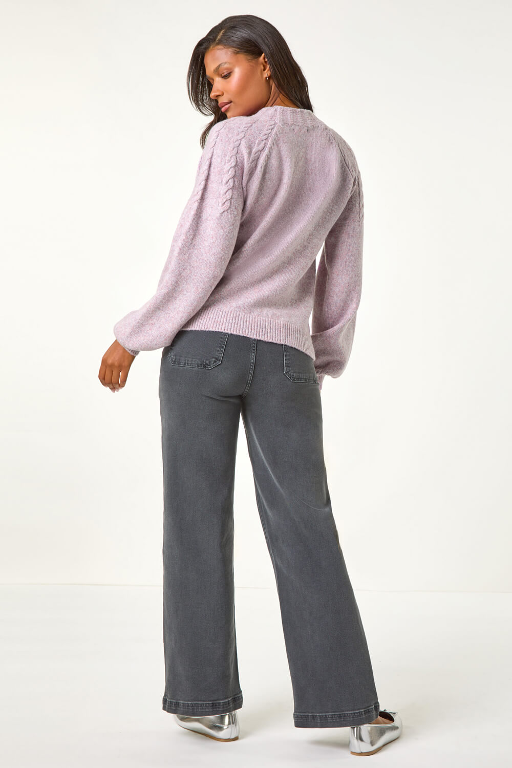 Lavender Faux Pearl Cable Knit Jumper, Image 4 of 5