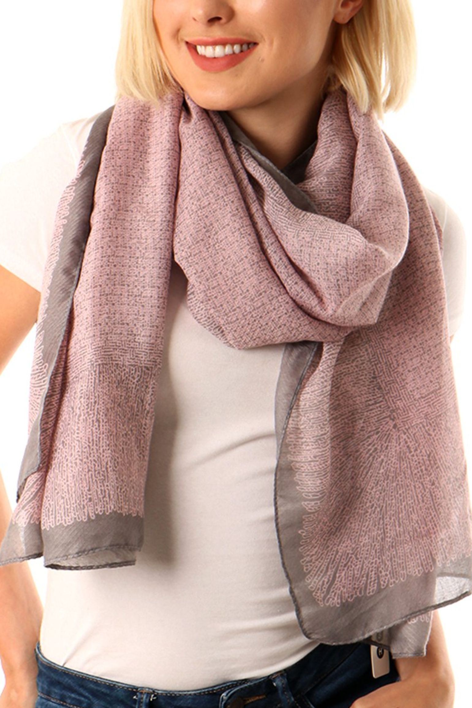 Light Pink Speckled Bordered Lightweight Scarf, Image 1 of 4
