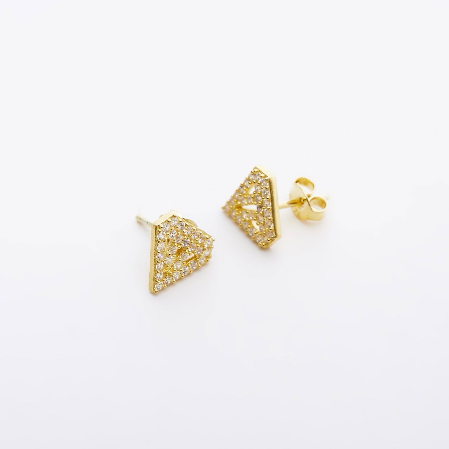 Gold Sterling Silver Diamond Stud Earring, Image 2 of 2