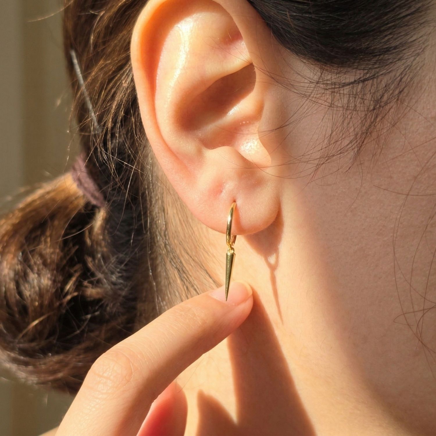 Silver Dainty Spike Huggie Small Hoop Sterling Silver Earrings, Image 2 of 5