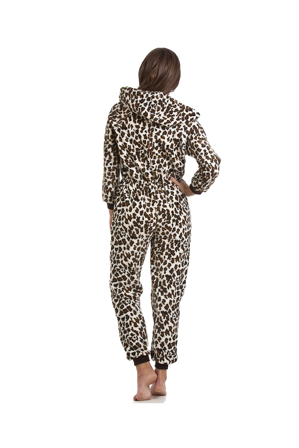 Brown Camille Lingerie Brown Supersoft Snow Leopard Print Hooded Onesie, Image 2 of 5