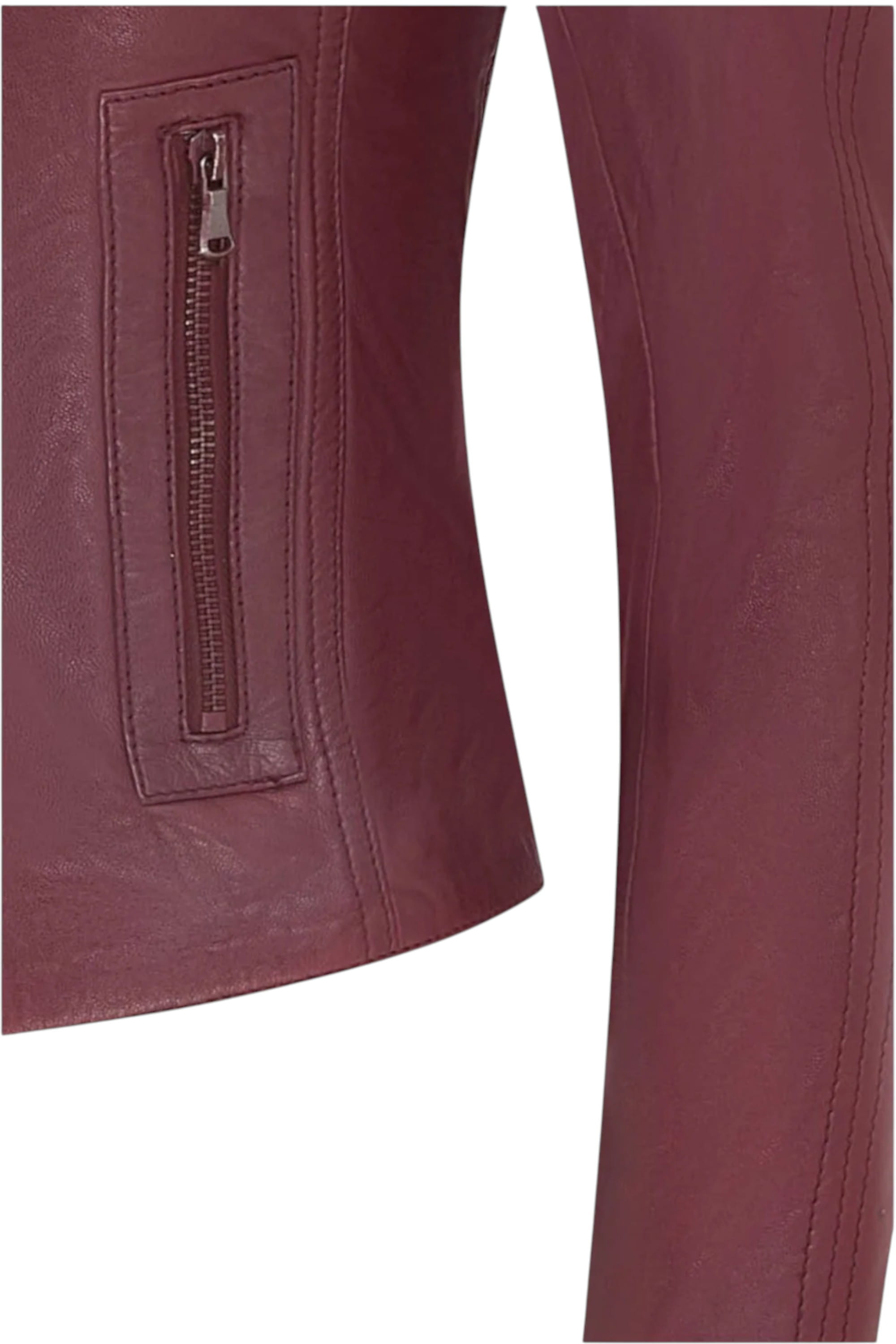 Burgundy Slim-Fit Leather Biker Jacket-Tulsa, Image 7 of 7