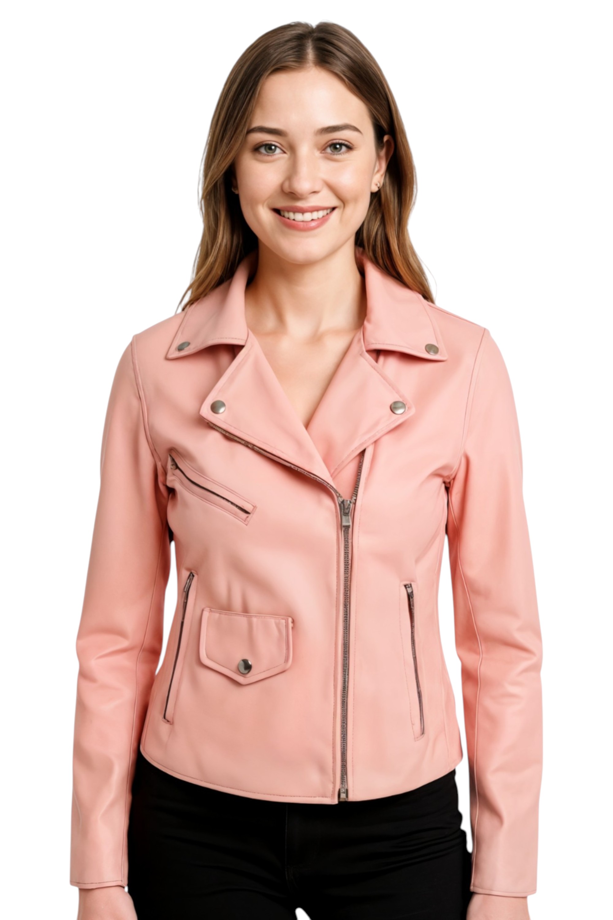 Light Pink Classic Brando Biker Leather Jacket, Image 1 of 8
