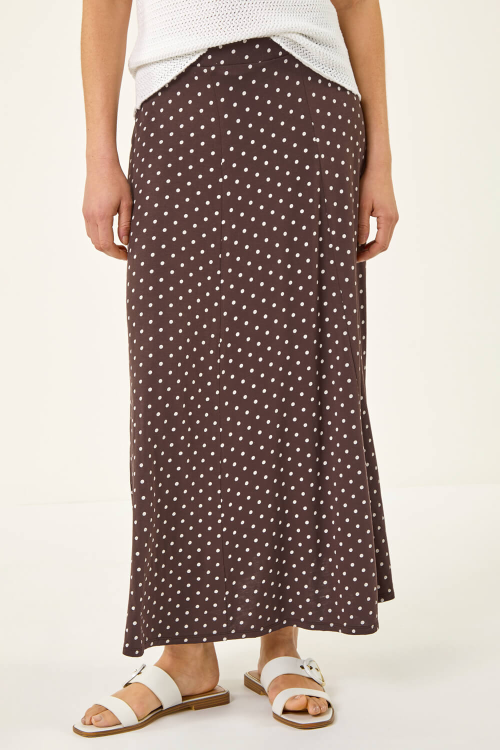 Chocolate Polka Dot Midi Skirt, Image 3 of 6