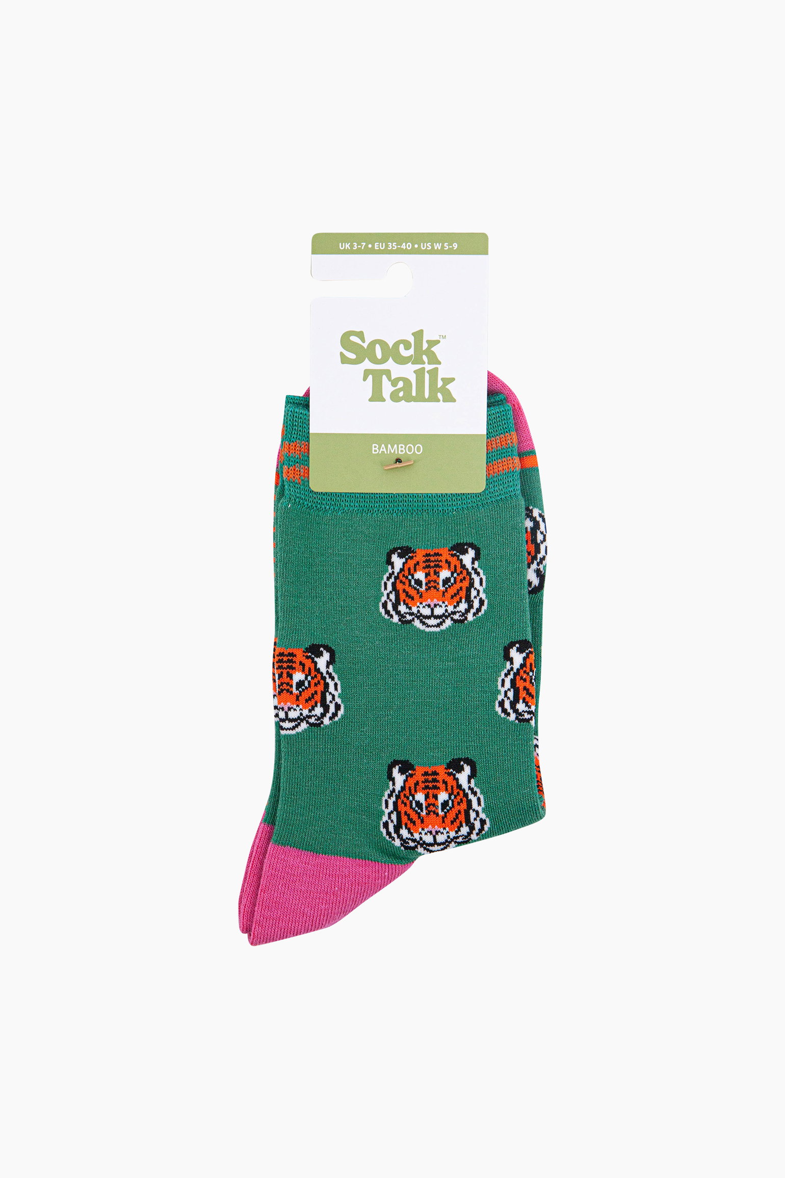 Green Tiger Faces Bamboo Socks in Green, Image 4 of 4