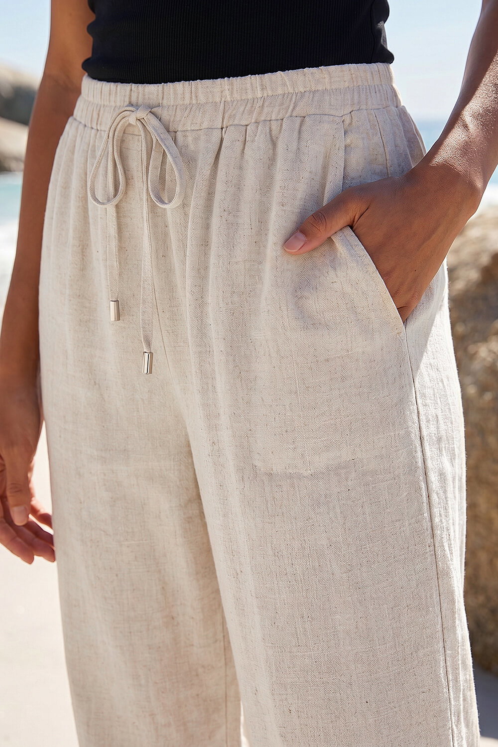 Natural Cropped Linen Blend Trouser, Image 5 of 4