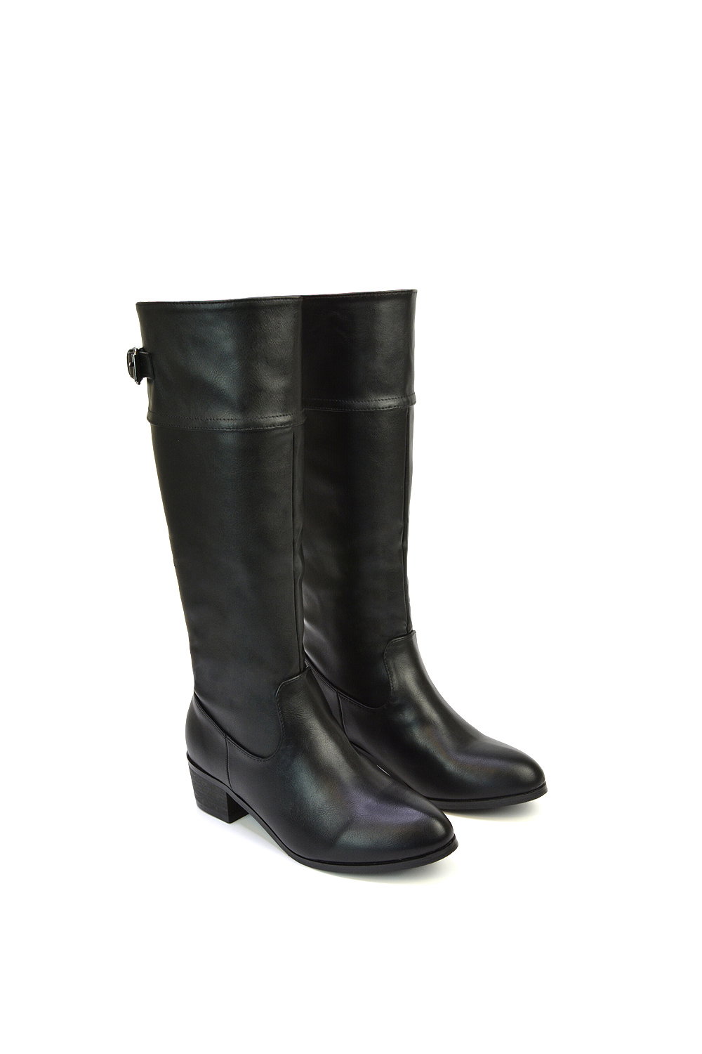 Black 'Caiden' Knee High Boots Low Heel Western Style, Image 4 of 7