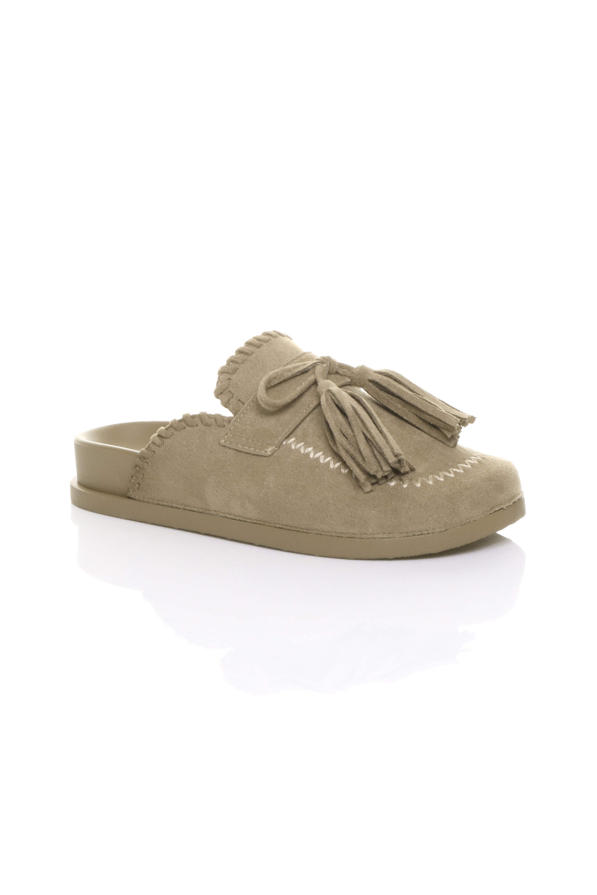 Beige AJVANI Beige Flat Tassel Moccasin Mules Sandals Sliders, Image 1 of 4