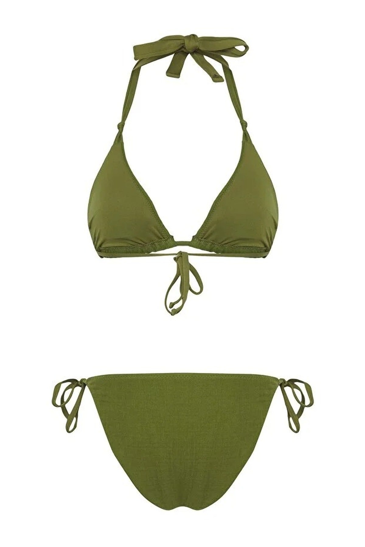 Khaki Knotted Triangle Bikini Set with Tie Side Detail, Image 4 of 5