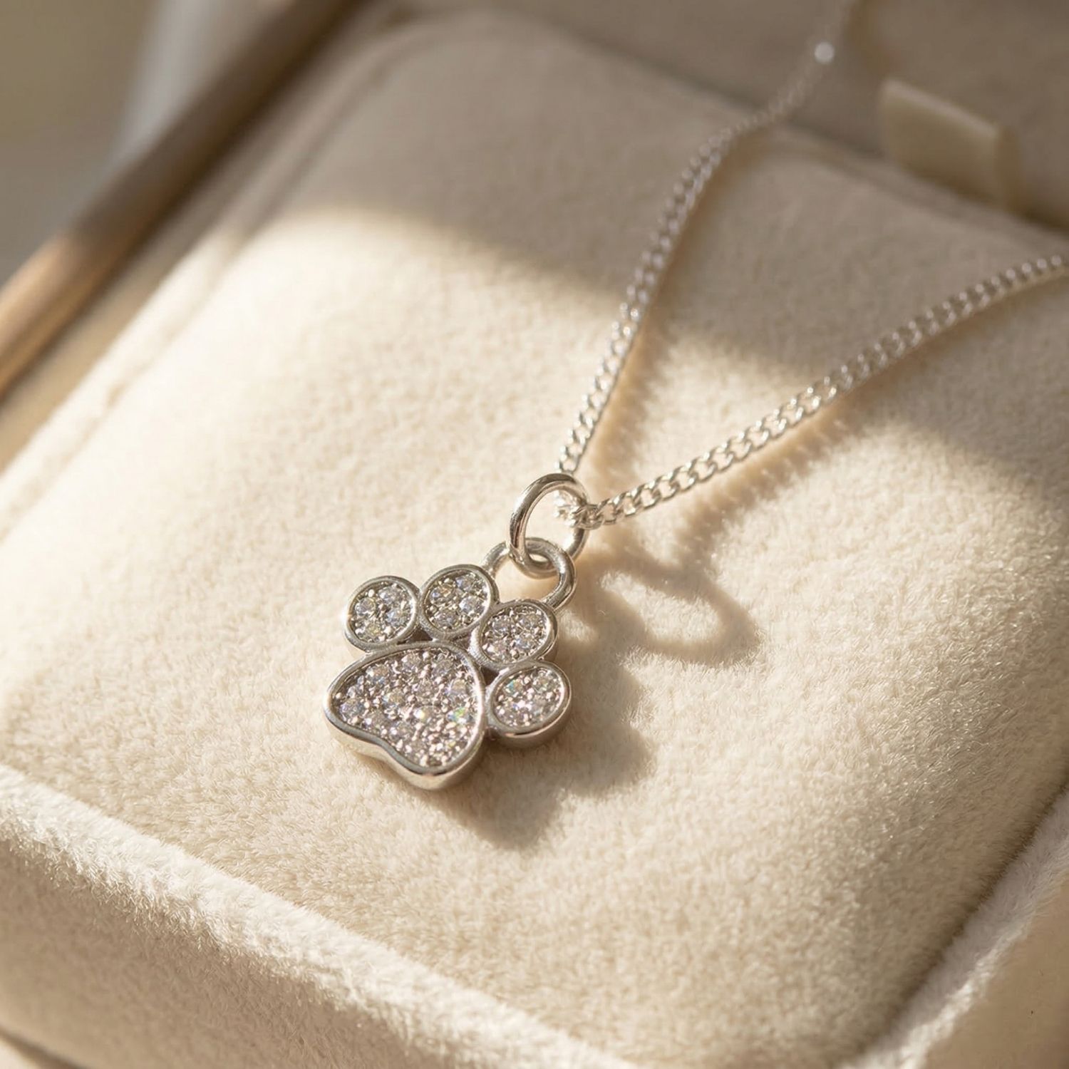 Silver Mini Dog Cat Paw Print Charm Sterling Silver Necklace, Image 1 of 5