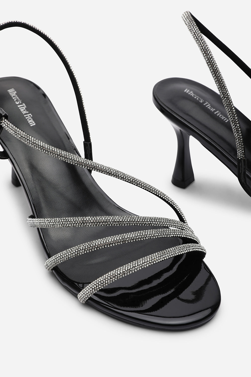 Black Gloria Diamante Strappy Low Heeled Sandals, Image 5 of 6