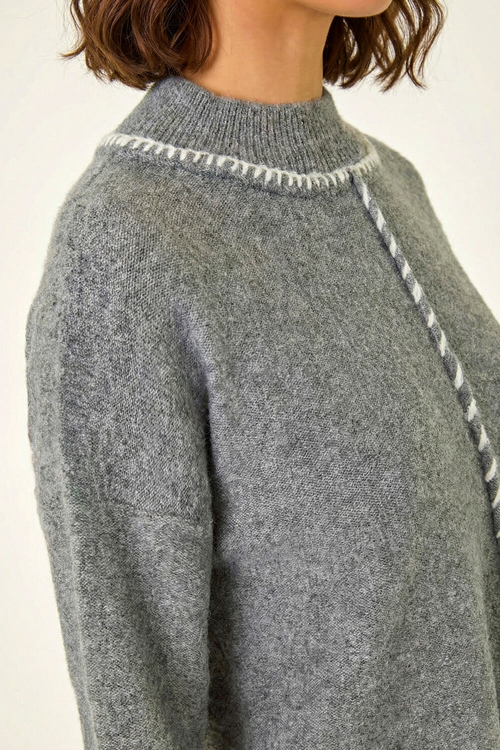 Grey Funnel Neck Seam Detail Jumper, Image 6 of 5