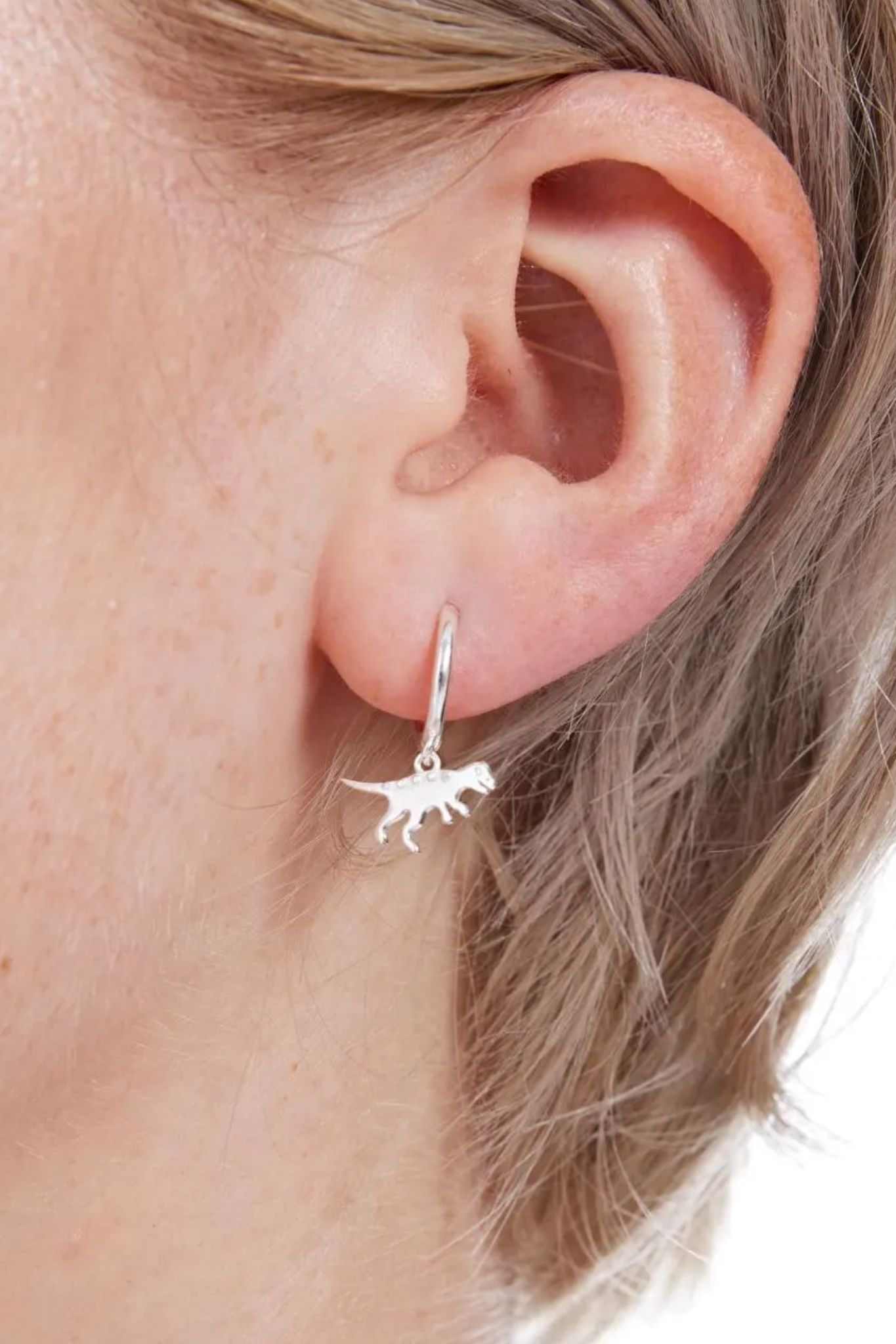 Silver Sterling Silver T-Rex Hoops, Image 2 of 3