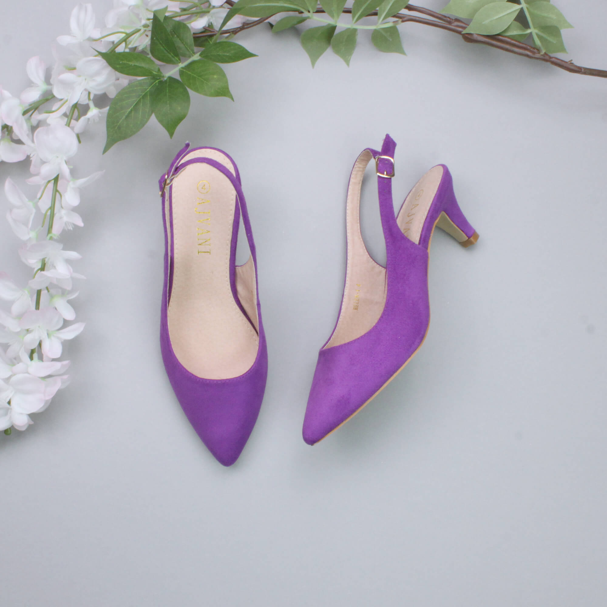 Purple AJVANI Purple Mid Heel Slingback Pointed Toe Court Shoes, Image 4 of 6
