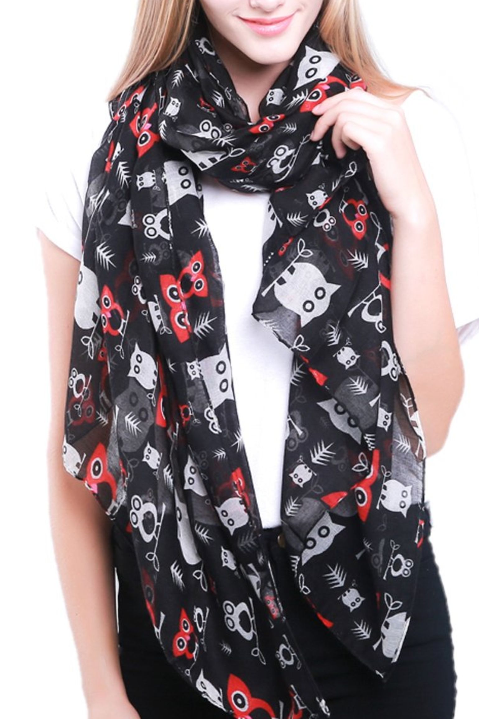 Black Owl Lightweight Scarf, Image 1 of 2