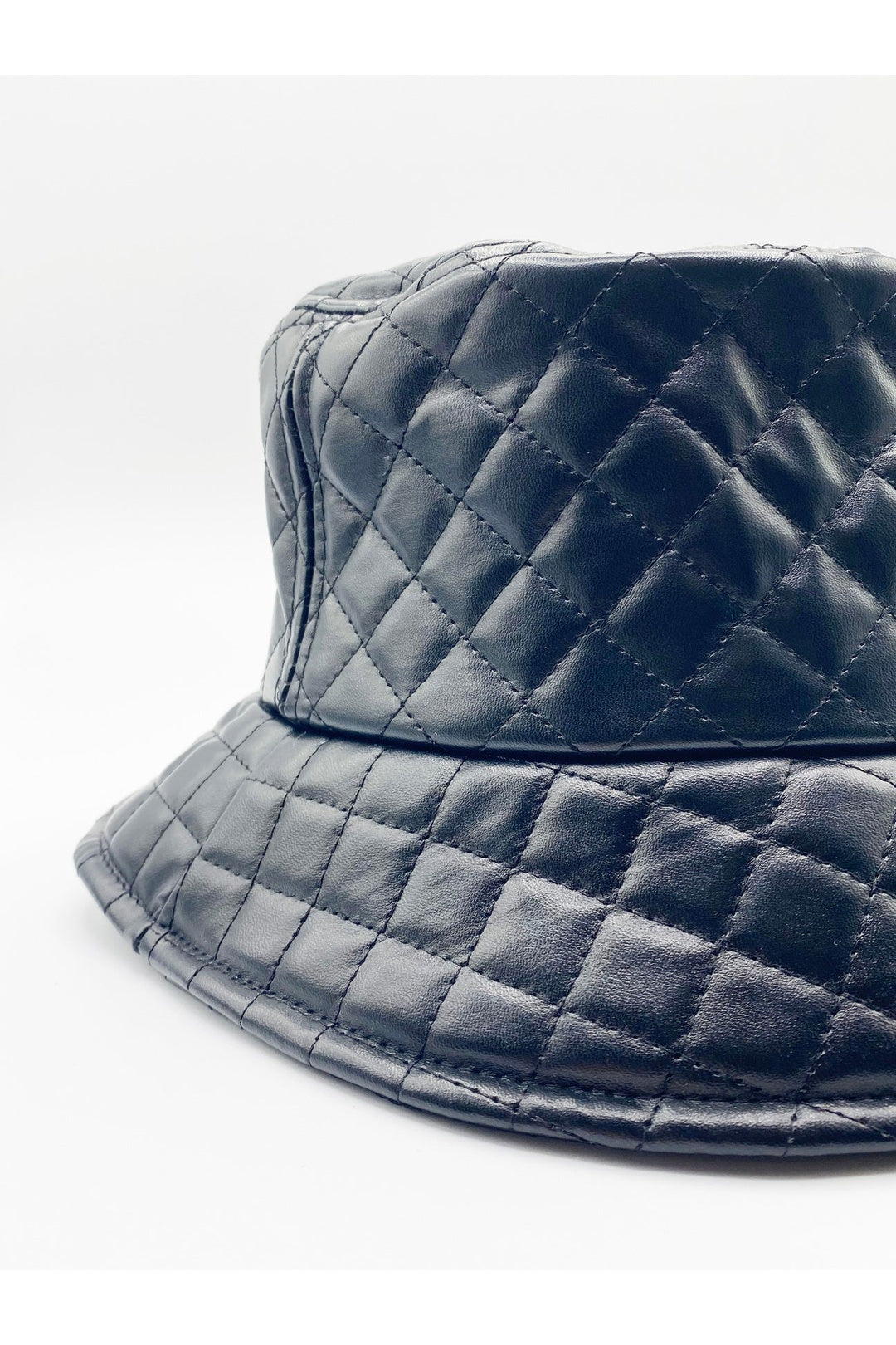 Black Emerald Quilted PU Leather Bucket Hat In Black, Image 2 of 2