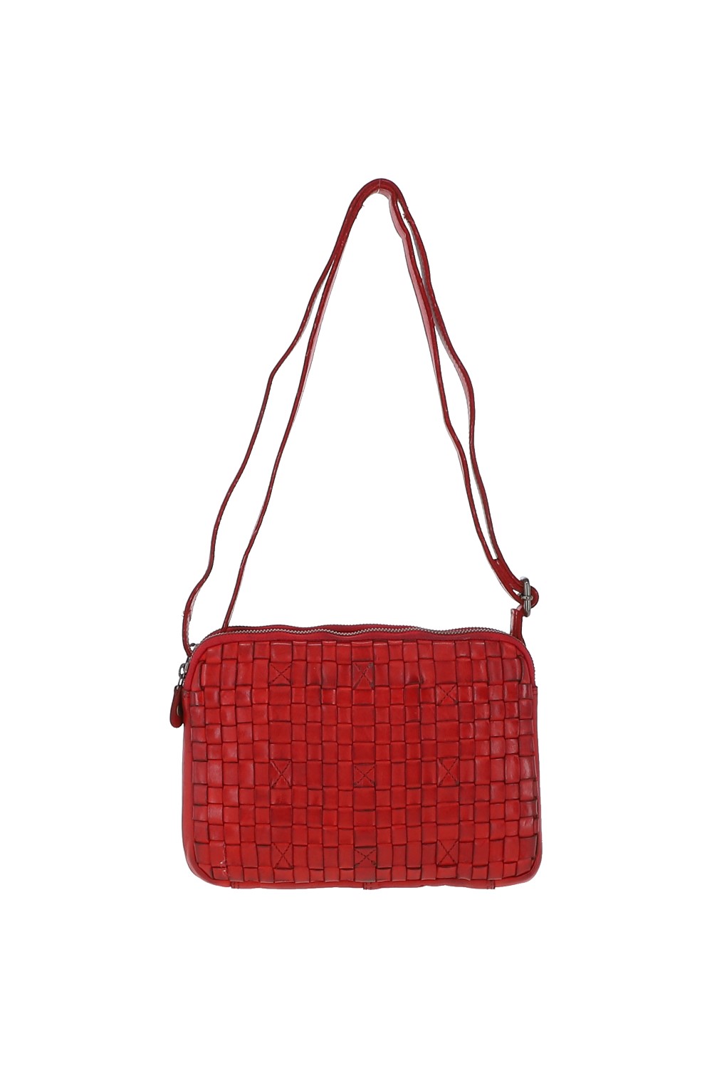 Red 'Perfezione' Three Section Vintage Woven Leather Shoulder Bag, Image 1 of 3
