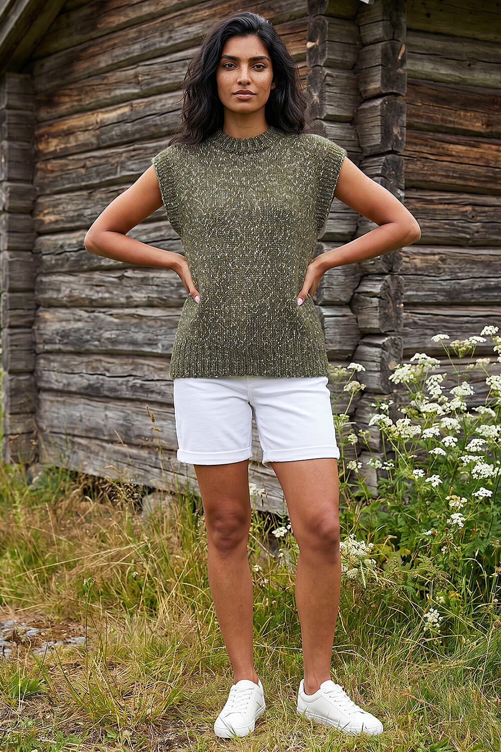 Khaki Speckled Knit Vest, Image 3 of 4