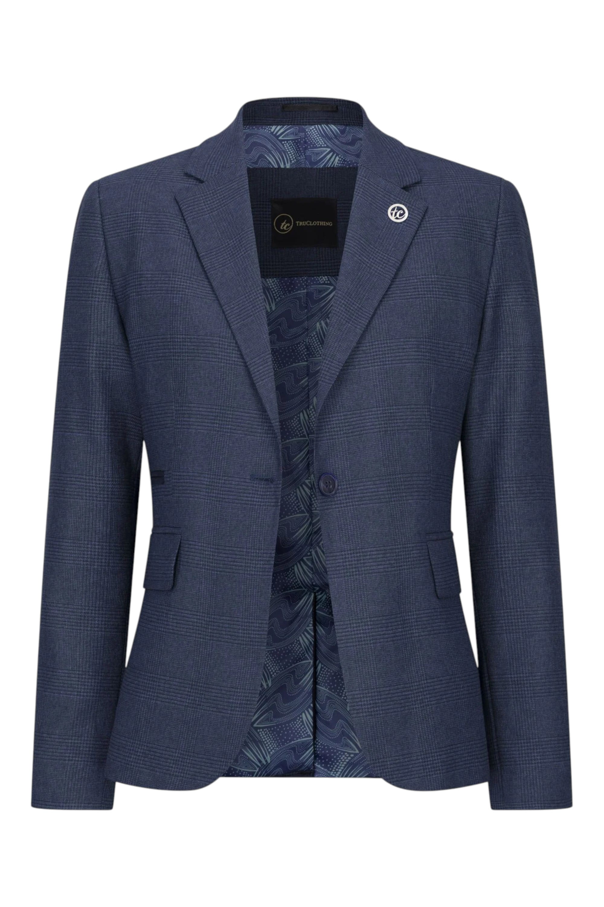 Navy Infinity Leather Navy 3 Piece in Prince of Wales Check Suit, Image 4 of 8