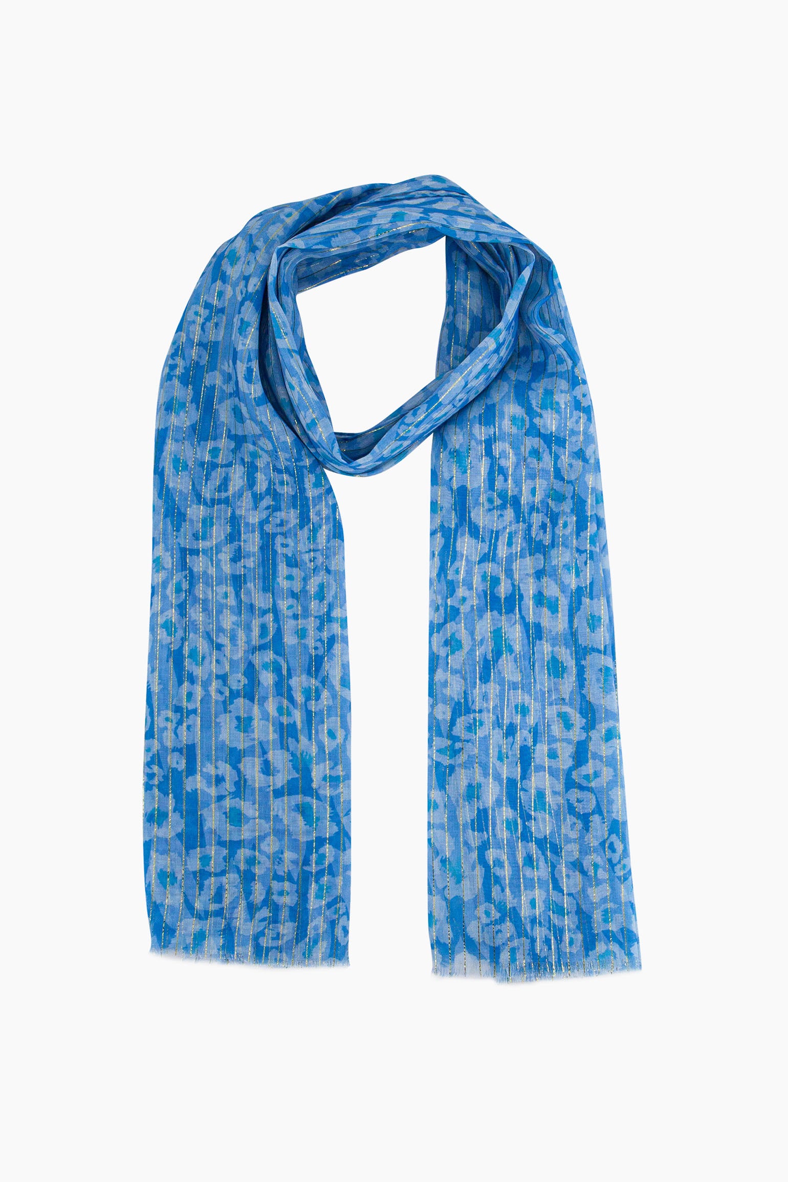 Blue Sarta Blue Metallic Pinstripe Lightweight Leopard Scarf, Image 1 of 5