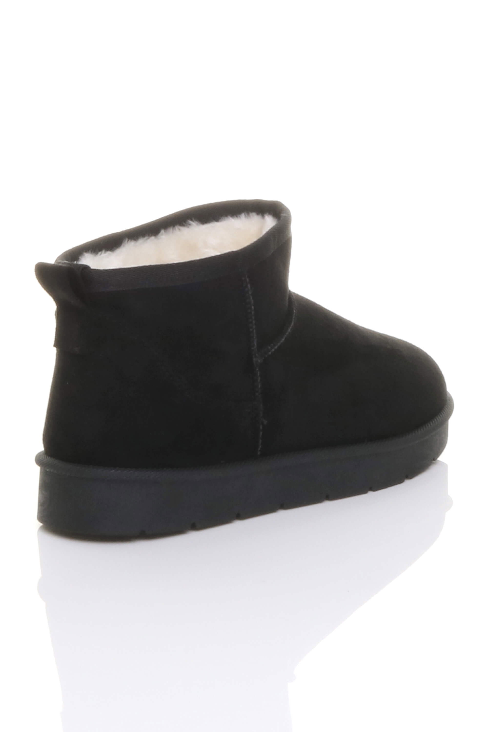 Black AJVANI Black Faux Fur Lined Mini Ankle Boot Slippers, Image 4 of 5
