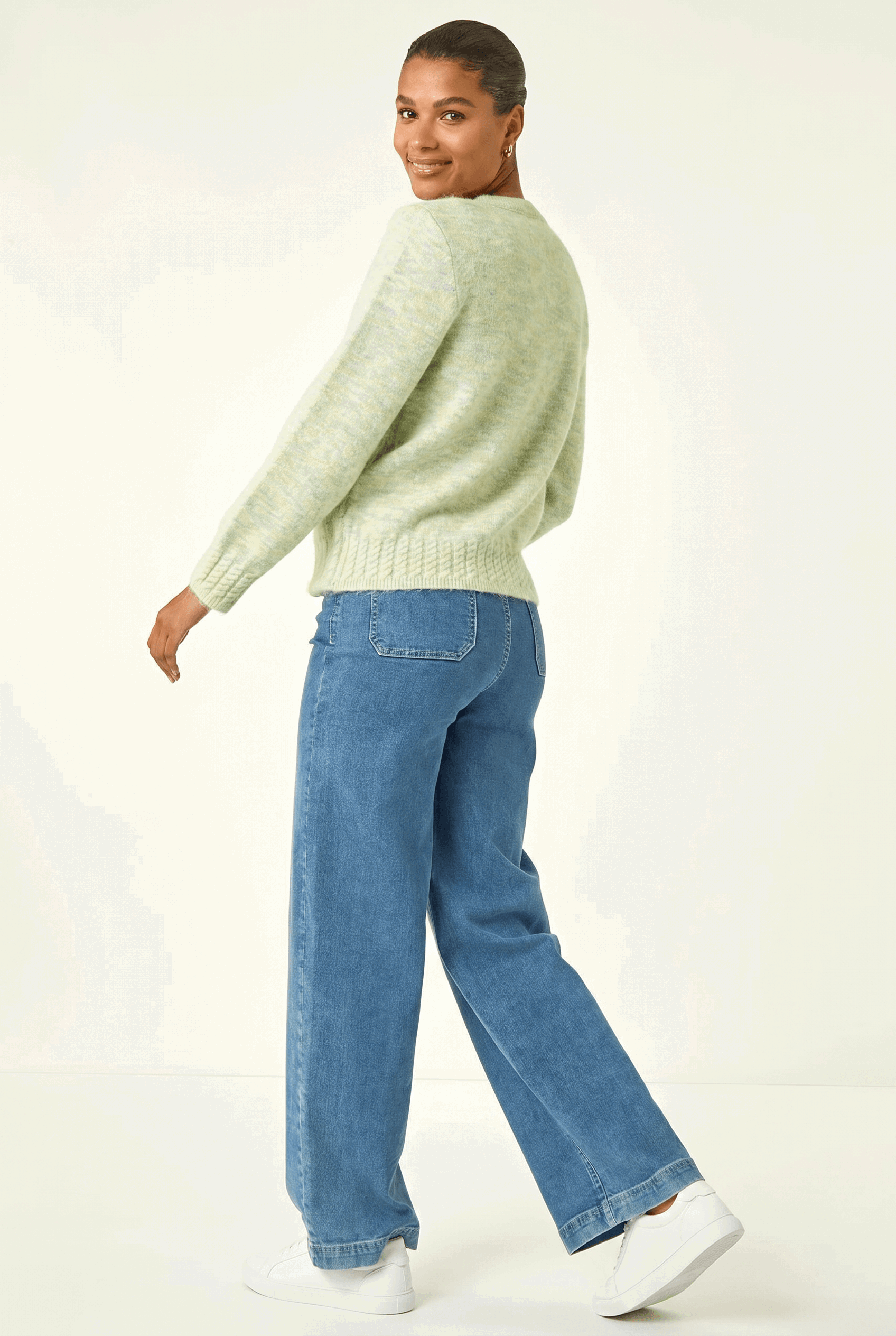 Pale Green Embroidered Floral Knit Cardigan, Image 4 of 5