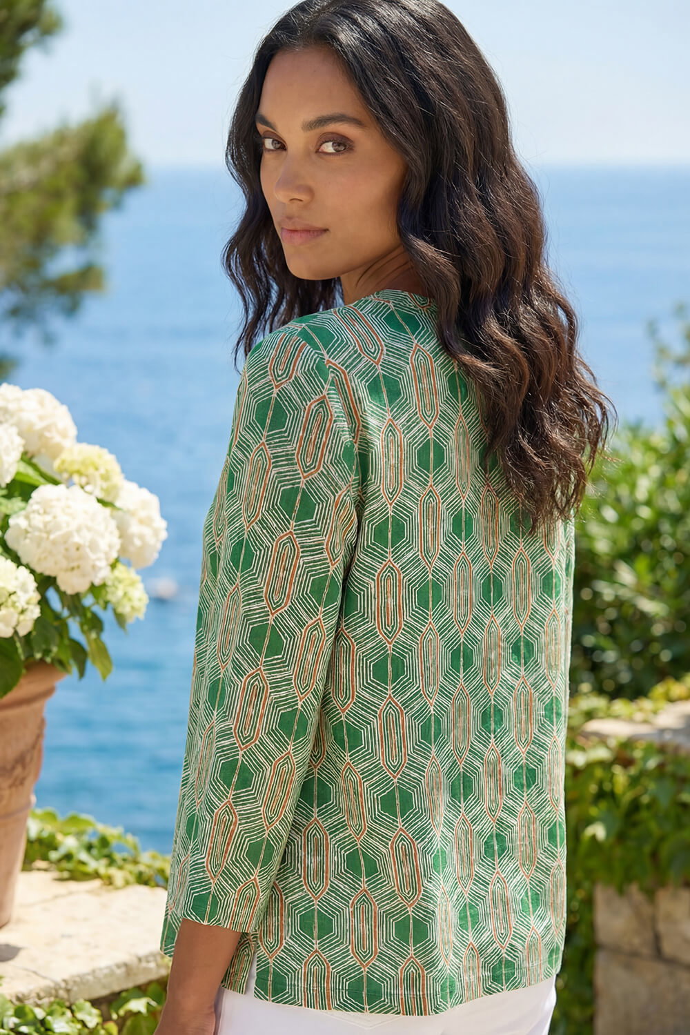 Green Geometric Print Stretch Top, Image 4 of 4