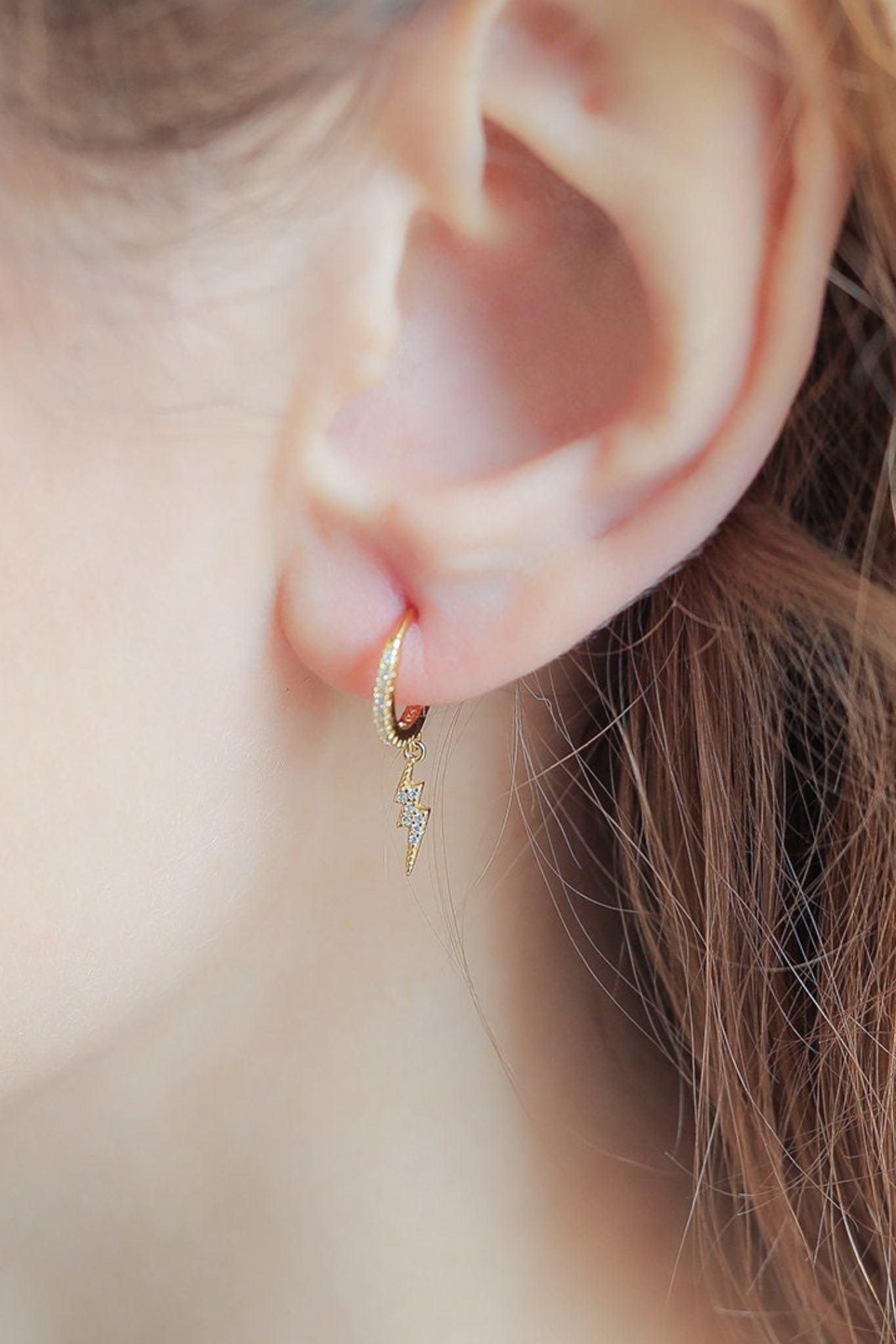Gold Lightning Bolt Sparkly Hoops Sterling Silver, Image 2 of 3